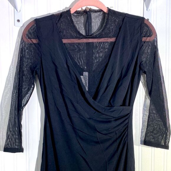 Kay Unger Black Mesh Mixed Dress Sz 2 - Picture 2 of 5